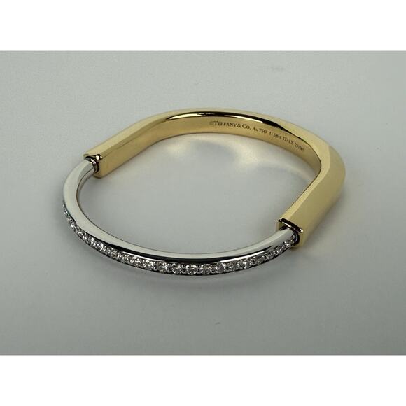 TIFFANY & Co. Lock Bangle in Yellow and White Gold with Half Pavé Diamonds - Picture 1 of 8